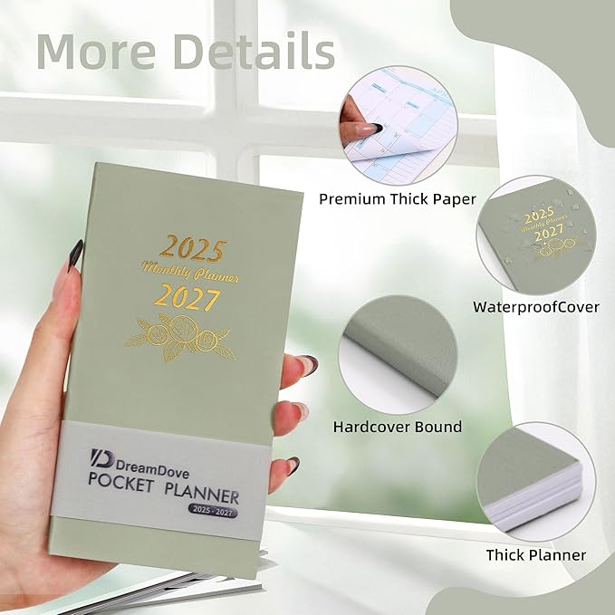 3 Pack 2025-2027 Pocket Monthly Planner 2 Year Small Size Mini Pocket planner Academic Planner With Daily Quotes Hardcover Agenda Book Perfect Organizer for Purse,Planning, Organizing, and Office Use