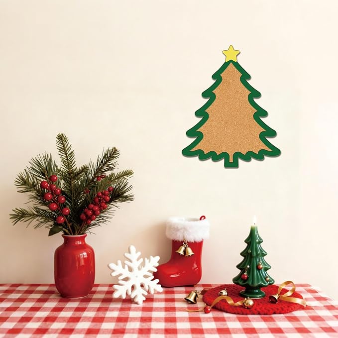 CRASPIRE Christmas Tree Pin Cork Board Framed Bulletin Display Badge Wooden Decorative Corkboard 7.87x9.8 Wall Mounted Memory Memo Brooch Lapel Holder Storage for Home Office School Classroom Wedding