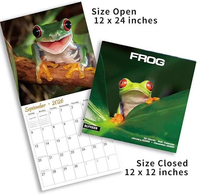 2026 Wall Calendar,Calendar 2026,Frog Monthly Wall Calendar, 12" x 24" Open,Family Planner Calendar, Home & Office Organizer,Hangable