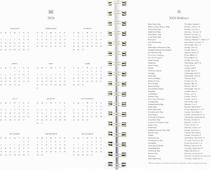 Simplified 12-Month Spiral Softcover Weekly Planner — Happy Stripe — 2026 Calendar Year Organizer with Stickers, Pockets, and Flexible Cover