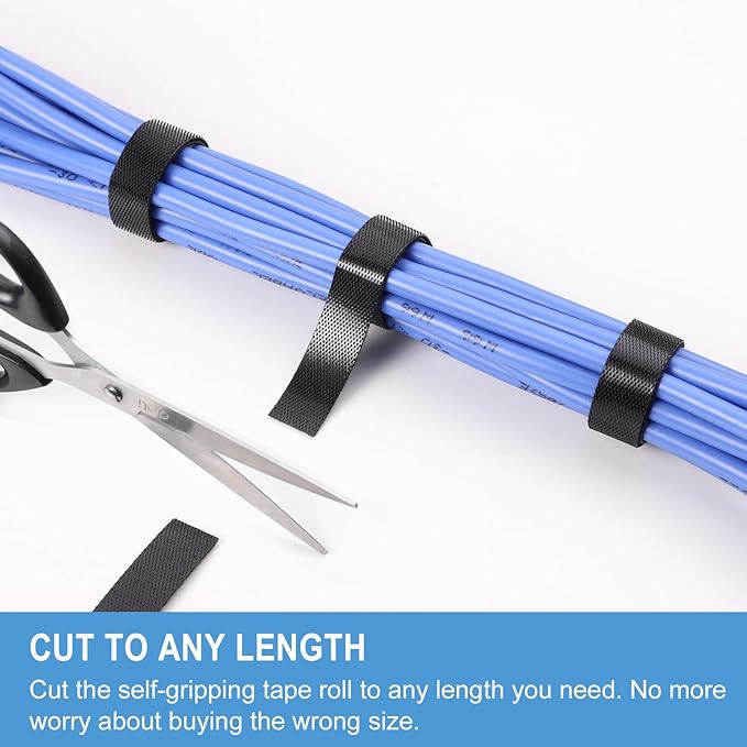 1/2in x 200ft Hook and Loop Roll | Double-Sided Strips, Self-Gripping Straps | Reusable Multi-Purpose Wrap Fasteners for Home, Office, Data Center, and More (100ft x 2 Rolls)