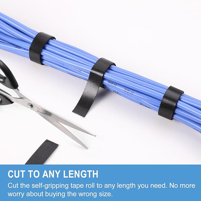 1 in x 90 ft Hook and Loop Roll | Double-Sided Strips, Self-Gripping Straps | Reusable Multi-Purpose Wrap Fasteners for Home, Office, Data Center, and More
