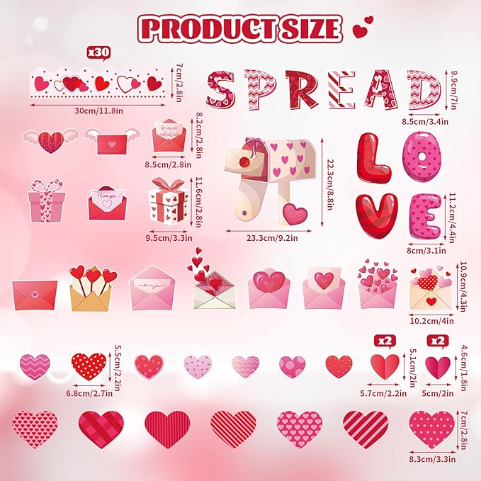 86Pcs Valentine's Day Bulletin Board Decoration Set Heart Paper Cutouts Spread Love God Valentine Day Decorations for Classroom Pink Red Heart Church School Home Chalkboard Wall Door Party Decor