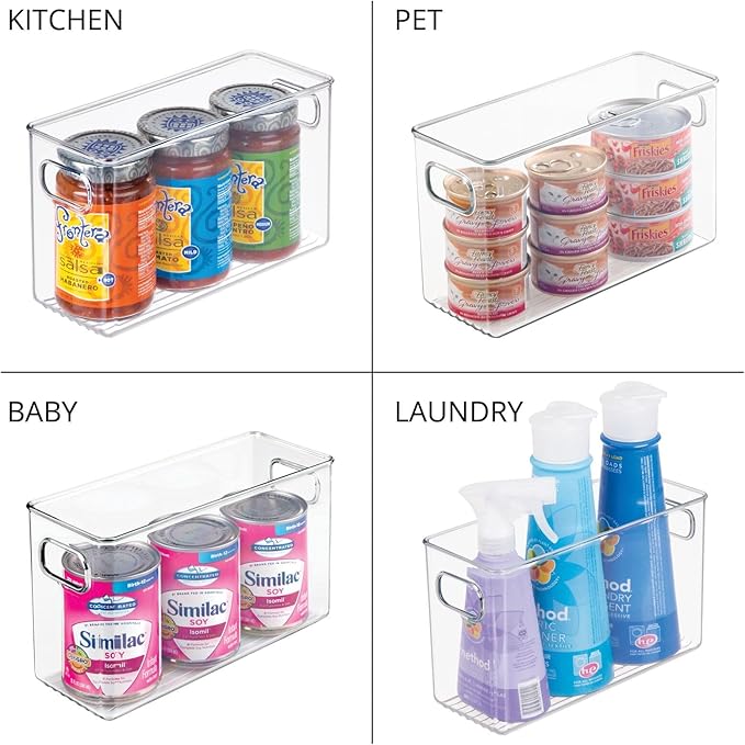 mDesign Plastic Office Storage Bin with Handles - 10" Long Office & Classroom Supply Organizer - Deep Plastic Container for Organizing Desk - Stationery & Pencil Bin, Linus Collection, Clear