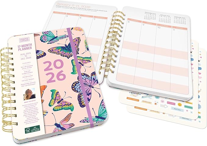 Orange Circle Studio Academic Planner 2026, Catching Colors, Do It All Planners, 17-Month Wire-O Bound Planner for School or Work, Dotted Grid Week-Per-Spread View, To-Do Lists, Budget & Goal Trackers