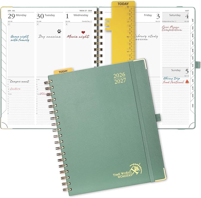 POPRUN 2026-2027 Academic Year Weekly and Monthly Planner Calendar,Jul 2026 - Jun 2027，10" x 8"， Daily Agenda Book & Appointment Book with Hourly Schedule, Tabs, Hardcover, School and Office Supplies - Midnight Green