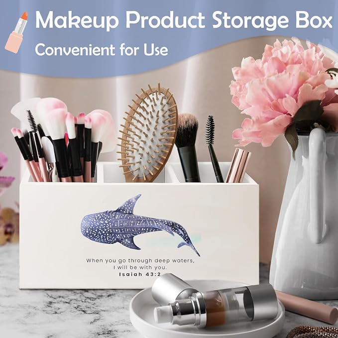 SNNDER Whale Shark Christian Pen Holder for Desk, Christian Gifts for Women Men, Inspirational Bible Verses Isaiah 32:2 Wooden Pen Pencil Holder Organizer for Home Office Desk Accessories