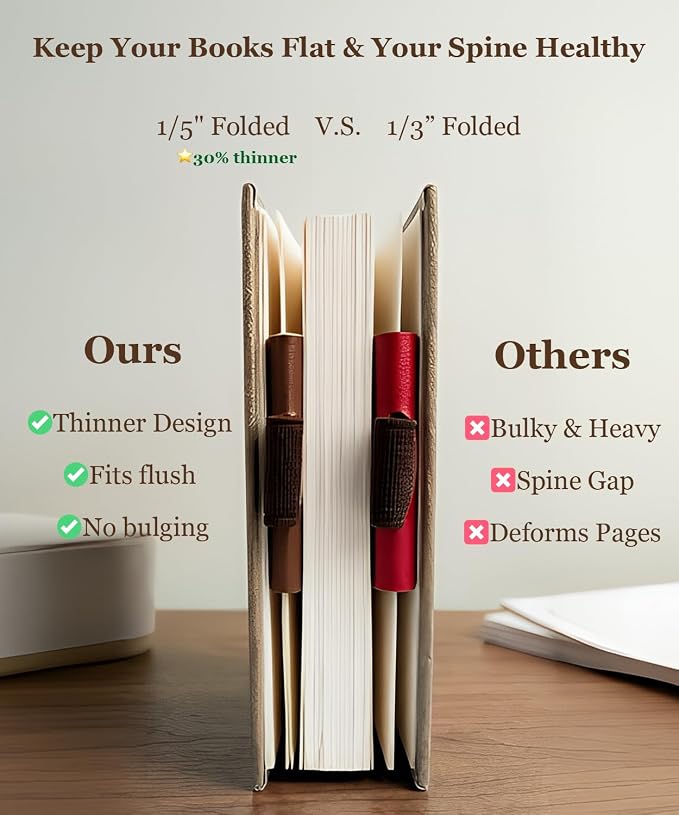 3-Pack Magnetic Leather Bookmarks for Bible, Thin Page Markers with Small Pen Loop, Laser Engraved Religious Christian Gifts for Women & Men, Vintage Leather Book Markers (Quill Pens)