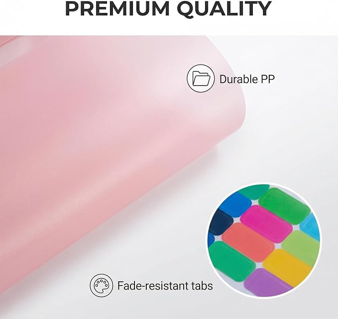 Translucent Vertical Accordion File Folder,13 Pockets Expanding File Organize with Labels,A4 Letter Size Document Receipt Organizer Accordion Filing Folder for School, Home,Office.(Pink)
