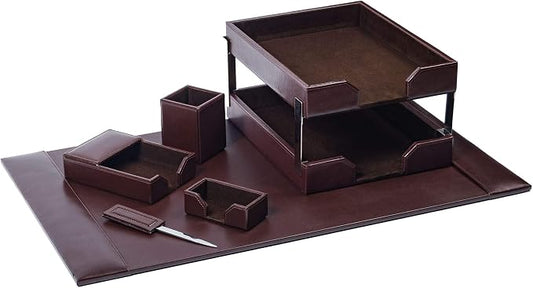 DACASSO Bonded Leather Desk Set - Luxury Leather Desk Pad & Desk Organization Essentials - Office Organization & Executive Desk Decor - (Dark Brown, 8 Piece)