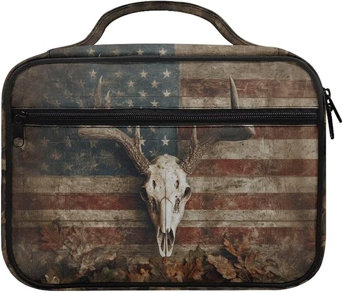 Elk Bone American Flag Print Bible Covers for Women & Men, Bible Organizer Carrying Case with Zippered Pocket Bible Protective Bag