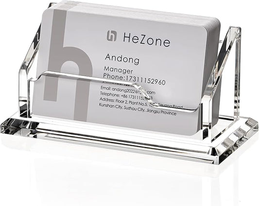 HeZone Acrylic Card Holder Clear Horizontal Business Card Organizer Stand for Desk 1 Slots Business Cards Stand for Women and Men,Office Desk Accessories,Organize 50 Cards-1 Pack