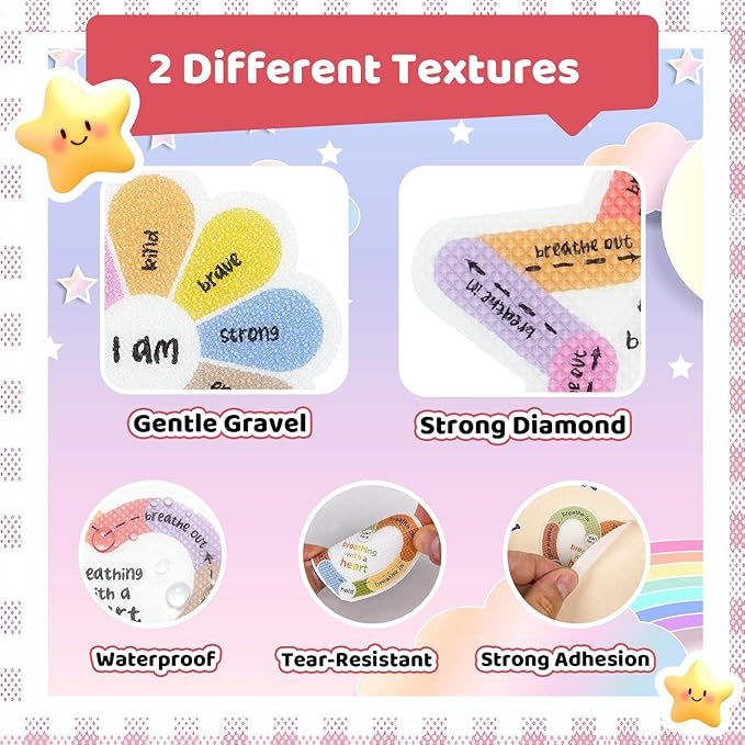 36 PCS Sensory Stickers Calm Strips, 2 Textures Anxiety Relief Items Mental Health Stickers Stress Relief Gifts Mindfulness Breathing Fidgets for Classroom Desk School Office Counselor