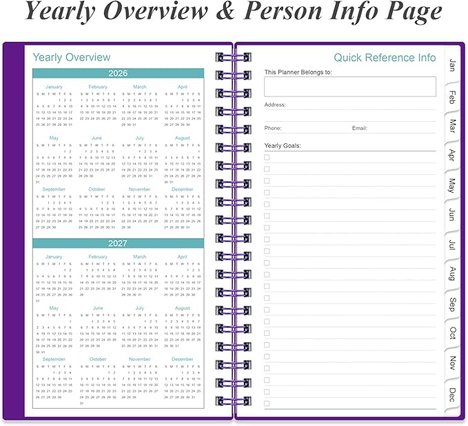 2026-2027 Monthly Planner - January 2026 - June 2027, Two Pages Per Month, 18 Monthly Calendar/Planner with Tabs, Strong Twin-Wire Binding, Inner Pocket, 3.75" x 6.5", Teal Flower