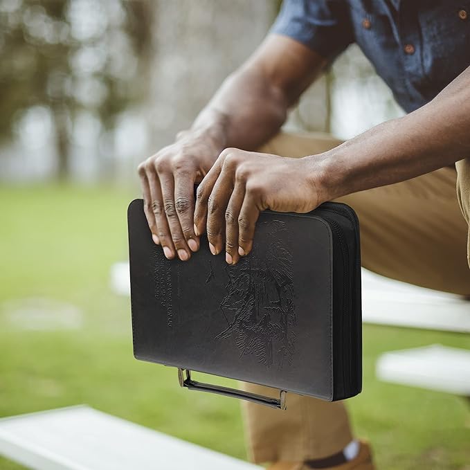 DEHITE Bible Cover Case for Men and Women – Leather Bible Carrying Bag – Pen Slots – Zippered Pocket – Premium Faux Leather