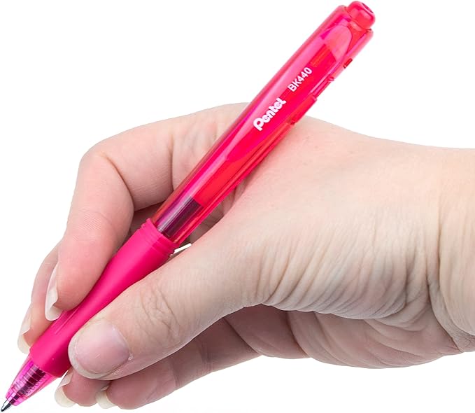 Pentel Wow! Retractable Ballpoint Pen, (1.0mm), Medium Line, Pink Ink, Box of 12 (BK440-P)