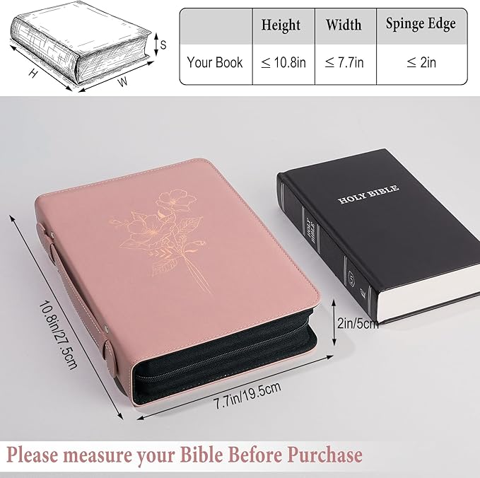 Bible Cover Case for Women and Men, PU Leather Bible Bag Bible Study Supplies Accessories with Detachable Wrist Strap