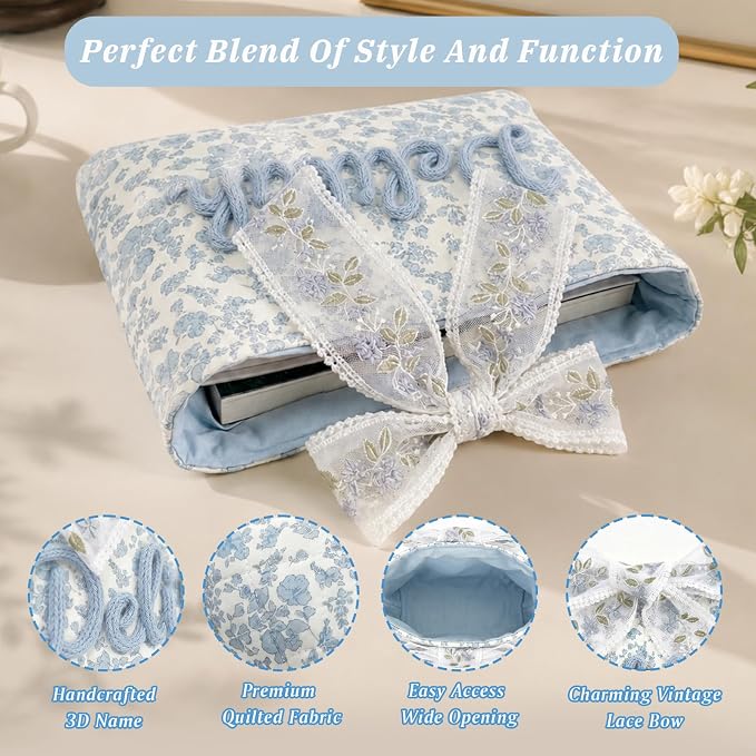 Personalized Quilted Bow Bible Sleeve Book Cover Case for Women - Custom 3D Embroidery Name Bible Carrying Case, Customized Bible Accessories Gift for Christians Women Girls Book Lovers (Style 01)