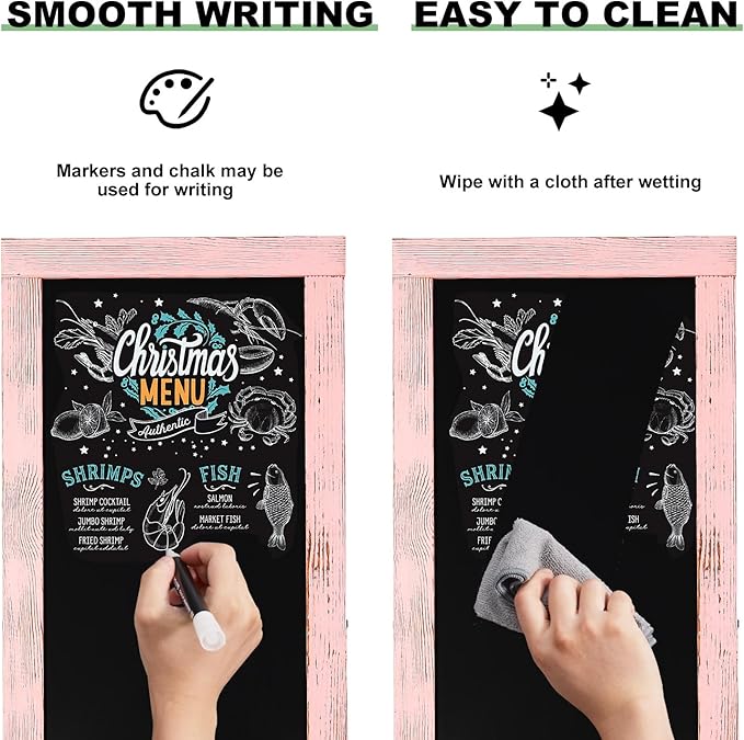 Large Sandwich A-Frame Chalkboard Sign - 40 x 20 Inches Pink Magnetic Wooden Chalk Board for Sidewalk, Stand up Double-Sided Outdoor Easel Display for Restaurant Cafe Shop Wedding Party or Business