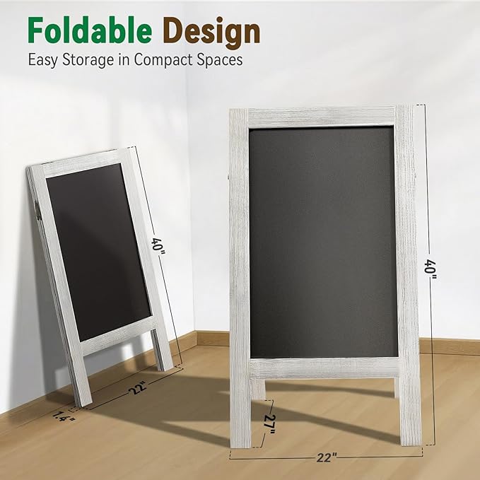 TEAKMAMA Chalkboard Signs 40x20 Standing A Frame Chalk Board Easel Sign Sandwich Board Signs Outdoor, Double Sided Blackboard for Business, Cafe, Weddings, White