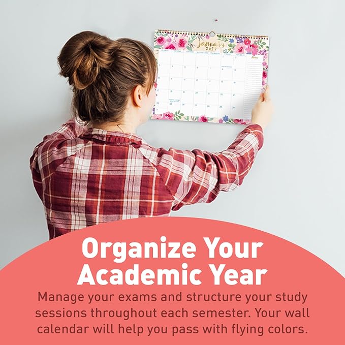 S&O Watercolor Floral Wall Calendar from January 2026-June 2027 - Tear-Off Monthly Calendar - 18 Month Academic Wall Planner - Hanging Organizer to Track for Anniversaries & Appointments - 13.5"x10.5”in