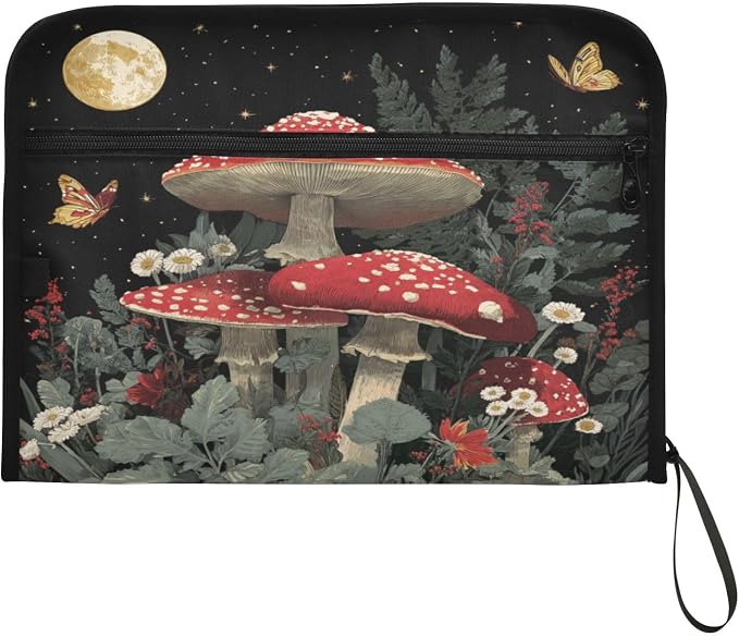 Red Mushrooms Vintage Accordion File Organizer Expanding Document Folder with 13 Pockets Portable File Folder for A4 Letter Size