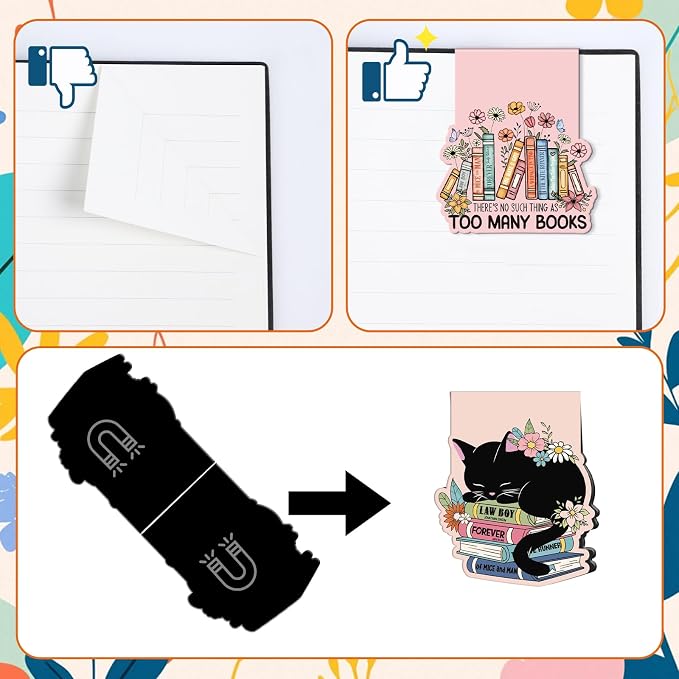 Book Lovers Magnetic Bookmark Gifts - Cosmisun 16 Pcs Reading Bookmarks for Women Cute Funny Book Mark Magnetic Cat Flower Book Mark Bookmark Page Markers Clip for Women Reading Students Teachers