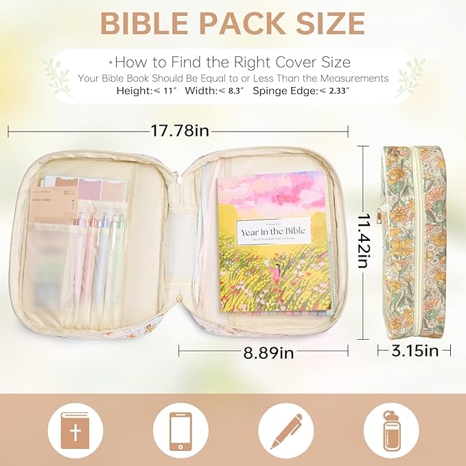 Bible Cover Case for Women Corduroy Bible Case for Girls Large Bible Cover with Handle Bible Study Supplies Accessories Christian Gifts for Women (Sun Flower, Medium)