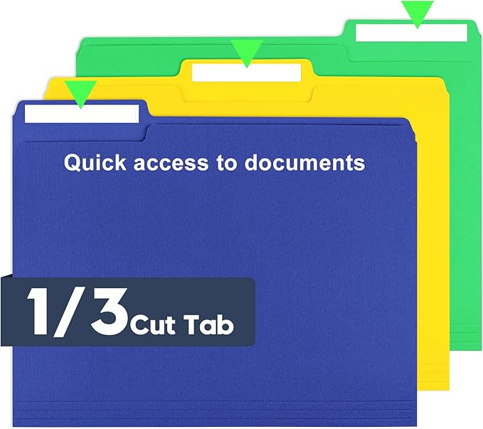 File Folders,150 Pack Colored File Folders Letter Size,8.5" x 11",1/3 Cut Tab Bulk Durable Paper Folders with Blank Labels,Assorted 6 Colors Folders for Office Business School Home Use