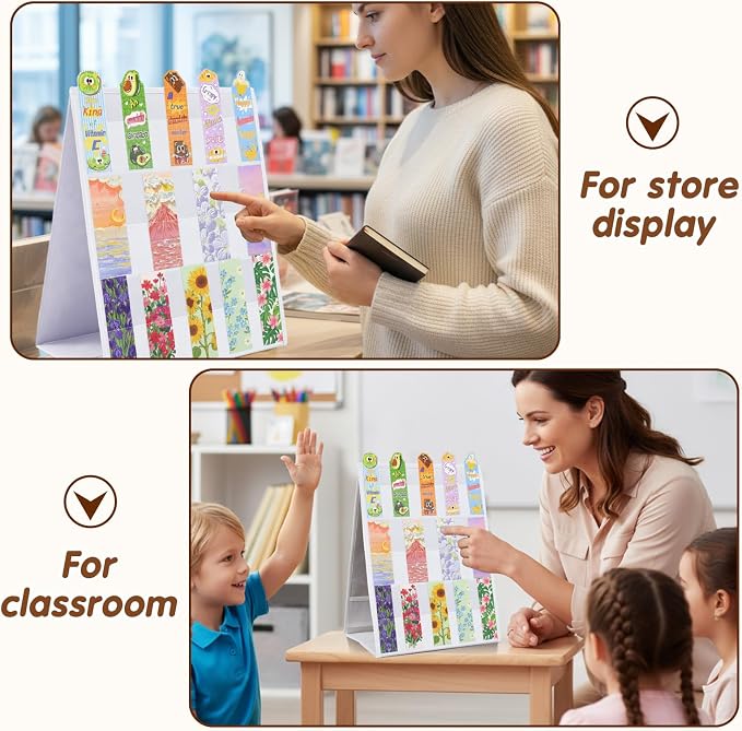 Faccito Bookmark Display Stand, Double Sided Portable Holder for Bookmarks, White Desktop Display Rack for Craft Fairs, Bookstores, Home Use, No Assembly Required