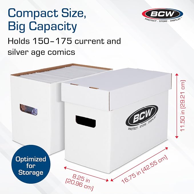 BCW Short Comic Storage Box - 2 Pack | Holds 150-175 Current/Silver Age Comics | Stackable, Durable 200 lb. Strength