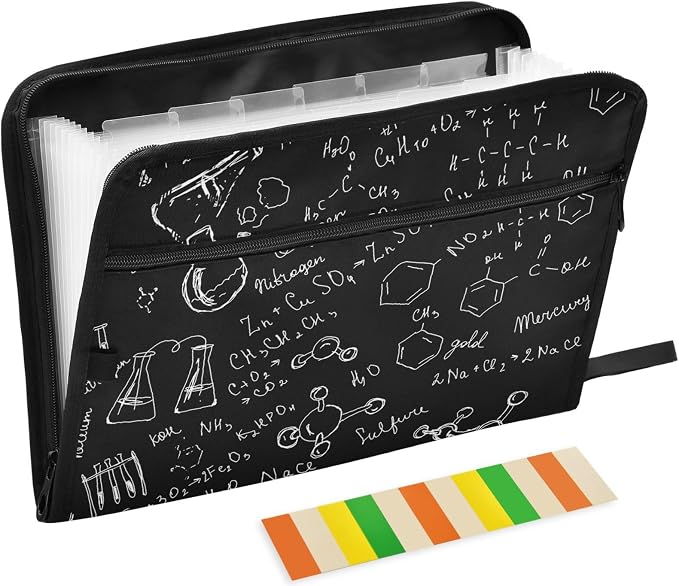 Drawing Chemical Black 13 Pockets Expanding File Folder with Sticky Labels Accordion File Folder Document Organizer Letter Size A4 Papers Expandable File Keeper