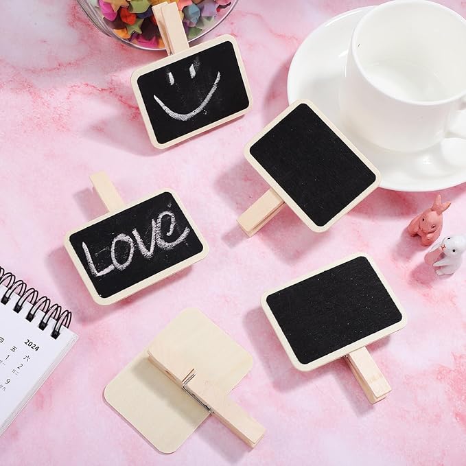 SEWACC 20pcs Mini Chalkboard Signs with Clips Reusable Food Labels for Party Buffet Photo Clips for Tabletop Display Easy to Write and Wipe Off for Events and Catering
