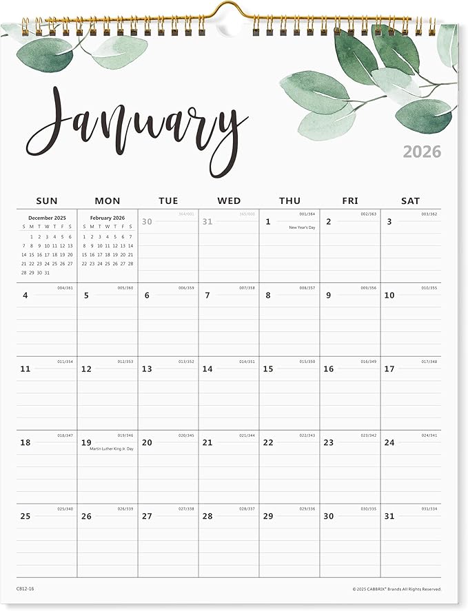 Calendar 2026, Wall Calendar 2026 from January 2026 to June 2027, Perfect for Home Schooling Plan, Daily Blocks with Julian Dates, Premium Monthly for Organizing,15 x 12 Inches