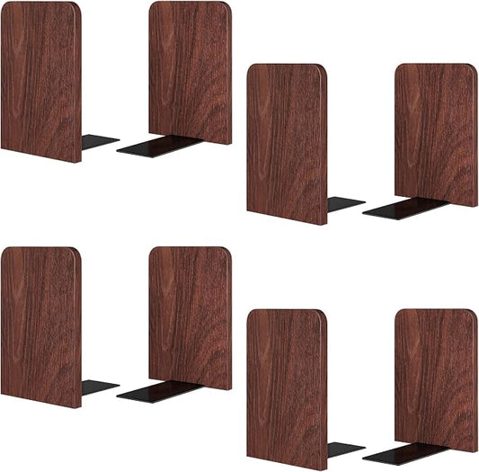 Book Ends 4Pairs Bulk Square Wooden Heavy Duty Bookends Sturdy Book Stoppers Book Holder Office Desk Decor Large Office Book Stand for Books, Decorative Book Shelf