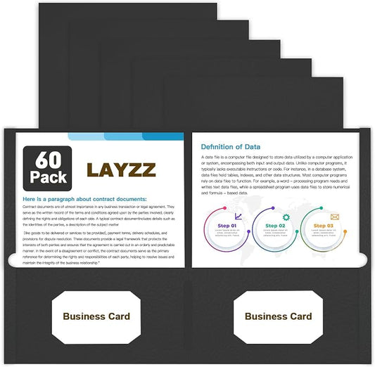 Folders with Pockets, LAYZZ 60 Pack Paper Pocket Folders, 2 Pocket File folders Fits Letter Size Paper, for School Office and Home (Black)