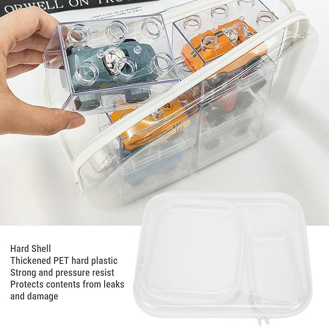 ZJchao 6Pcs Clear Hard Shell Zipper Case Set, 3 Sizes Water Proof Travel Storage Pouches with Dual Way Zippers for Makeup Toiletries Office Supplies (6 Pieces)