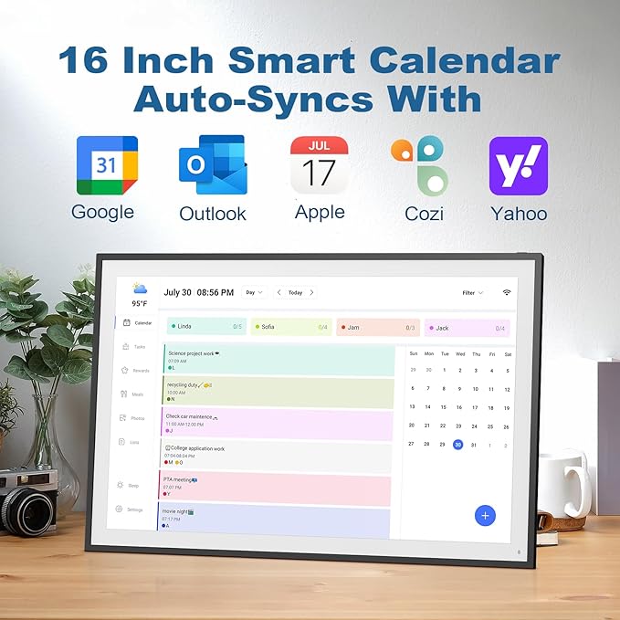 Digital Calendar, Smart WiFi Electronic Calendar&Chore Chart, IPS Touch Screen HD Display for Family Schedules, Share Moments Instantly from Anywhere (16 black)