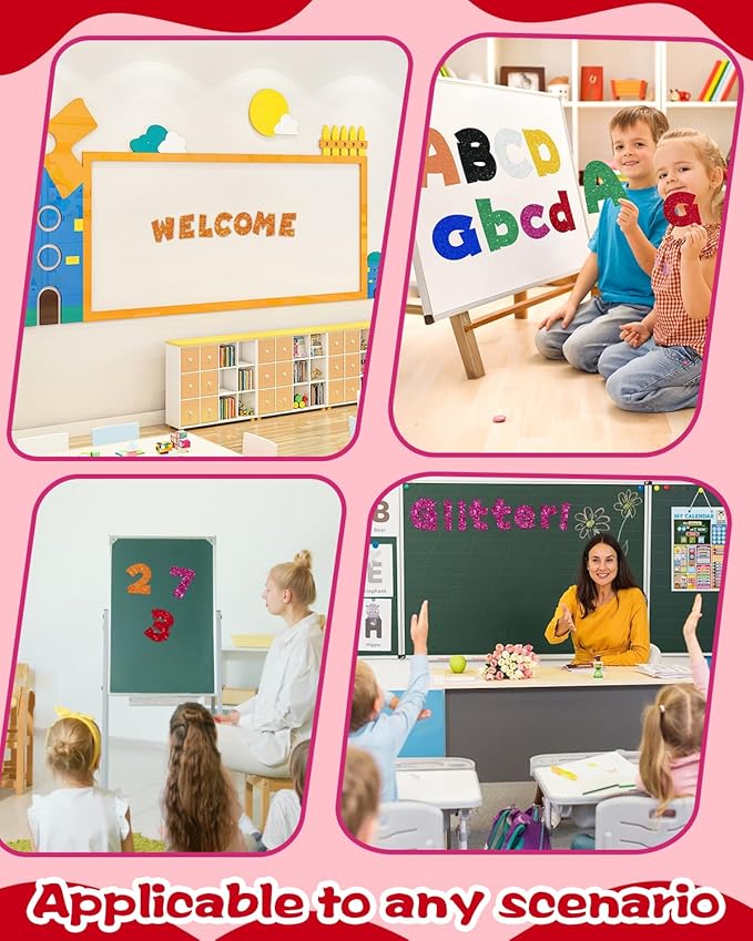 243 Pcs Glitter Bulletin Board Letters Set, 4 Inch Alphabet Poster Board Cardboard Cutouts with Numbers and Punctuation, Classroom School Wall Display Decorations (Red)