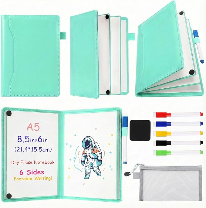 Feifeiya 6 Sides Dry Erase Whiteboard Notebook Portable Notebook White Boards 6"x9"(a5) Small Folding Whiteboard Anti-ghosting Surface, Travel Dry Erase Mini White Board for Office, School, Study