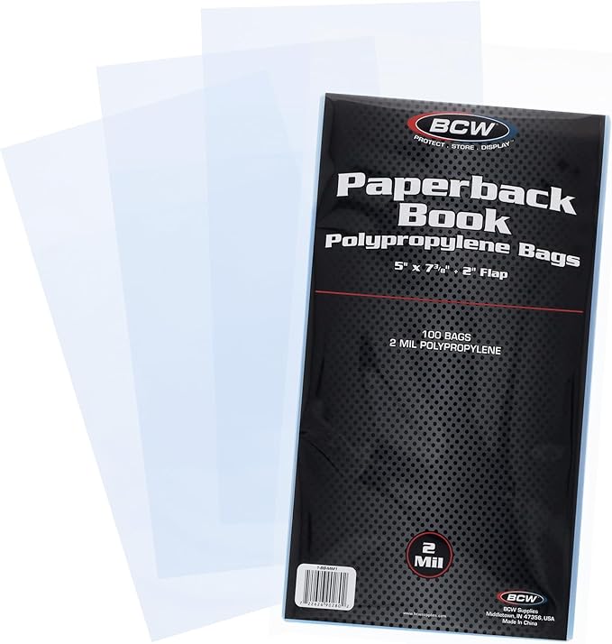 BCW Paperback Book Bags - 100-Pack | 5 x 7 3/8 Inches | Crystal Clear Polypropylene, Acid-Free Protection for Pocket Paperbacks | Book Covers for Paperbacks