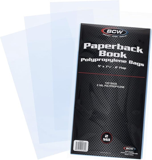 BCW Paperback Book Bags - 100-Pack | 5 x 7 3/8 Inches | Crystal Clear Polypropylene, Acid-Free Protection for Pocket Paperbacks | Book Covers for Paperbacks