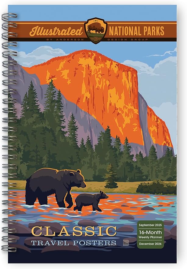 Illustrated National Parks 2026 Weekly & Monthly Planner, 12-Month Engagement Calendar with Vintage Travel Poster Art, Scenic National Park Illustrations, 2026, 6" x 9"