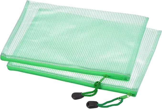 MECCANIXITY Mesh Zipper Bags, B6 Size File Document Pockets Bill Pouch Folders for Office Home Supply, Green Pack of 3