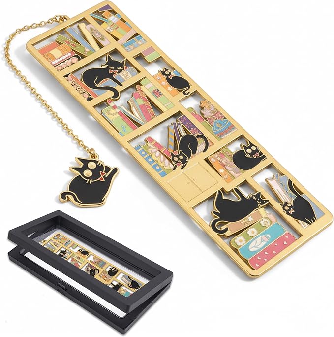 Metal Black Cat Bookmark Gifts - Enamel Cute Animal Book Marks with Cat Charm, Funny Book Lover Present for Men Women Friend Teacher Birthday Christmas Graduation
