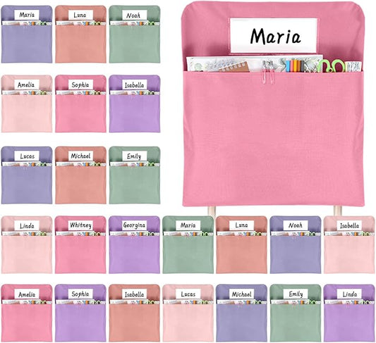 gisgfim 24 Pcs Chair Pockets for Classroom 17 x 20 Inch s with Name Tag for Classroom Chairback Pockets Chairs Seat Back Organizer for Student Elementary School Daycare Home Supply (Pastel Pink)