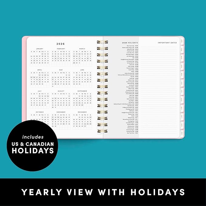 PAPERAGE 2026 Weekly & Monthly Planner, 12 Months (January 2026 - December 2026), 6.6 in x 8.1 in, Spiral Bound 2026 Planner with Weekly, Monthly & Yearly Views, Note Pages & Inner Pocket – Black