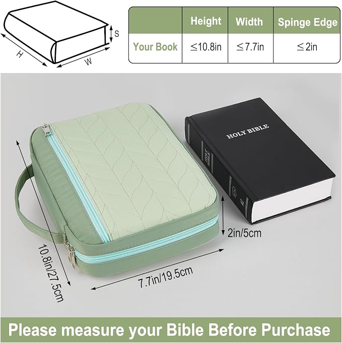Bible Cover Case for Women, Quilted Bible Cover Bag with Handle for Girls, Bible Carrying Case Study Supplies Accessories for Women