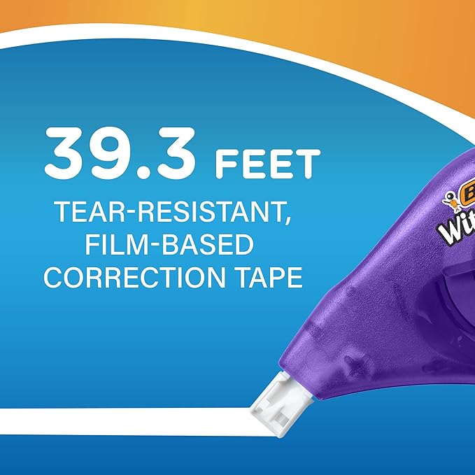 BIC Wite-Out EZ Correct Correction Tape, White, No Dry Time, Tear Resistant Tape, 4-Count