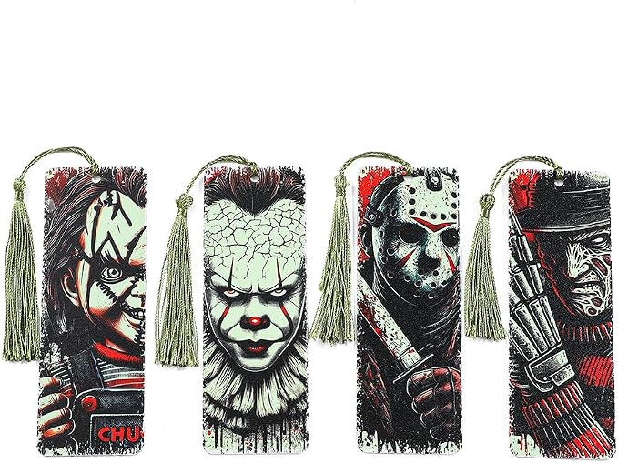 Horror Movie Knife Acrylic Bookmark, Gothic Ghostface Character Bookmarks,Book Lover Book Mark Halloween & Christmas Gift (4PC Killer)